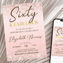 60.ª invitación de cumpleaños Rosa Gold Sesenta
