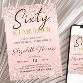 60.ª invitación de cumpleaños Rosa Gold Sesenta