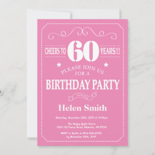 60.ª invitación de cumpleaños rosa y blanco