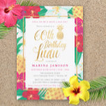 60.ª invitación para el cumpleaños de Luau | Rosa<br><div class="desc">Pink & gold 60 cumpleaños invitaciones luau con diversión,  flores tropicales de bonito y piñas,  con acentos dorados. ¡Ideal para disfrutar de un luau con temática de 60 cumpleaños!</div>