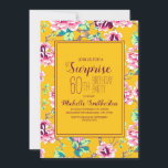 60.ª Surprise Birthday Party Flores Amarillas Rosa<br><div class="desc">Invitación sorpresa para una fiesta de cumpleaños para una dama de 60 años. Diseñado con flores rosas brillantes y hojas verdes sobre un fondo amarillo audaz.</div>