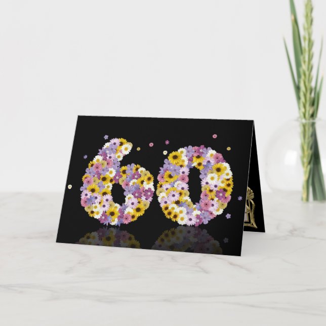 60.ª tarjeta de cumpleaños con letras floridas (Anverso)