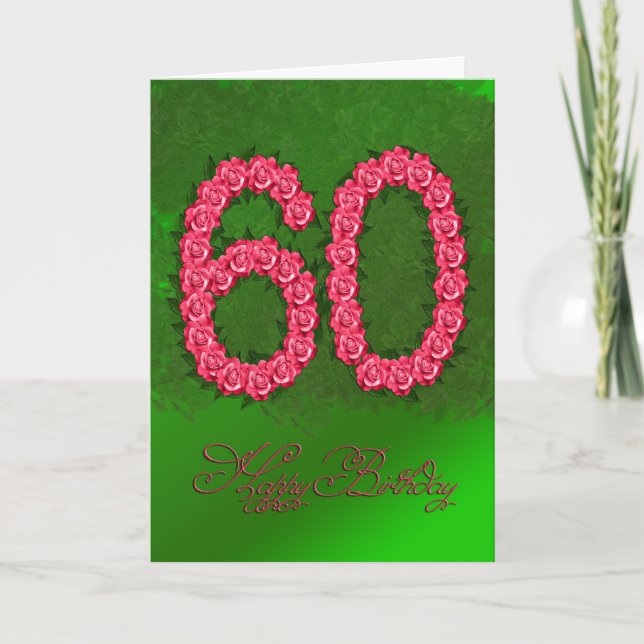 60.ª tarjeta de cumpleaños con rosas y hojas (Anverso)