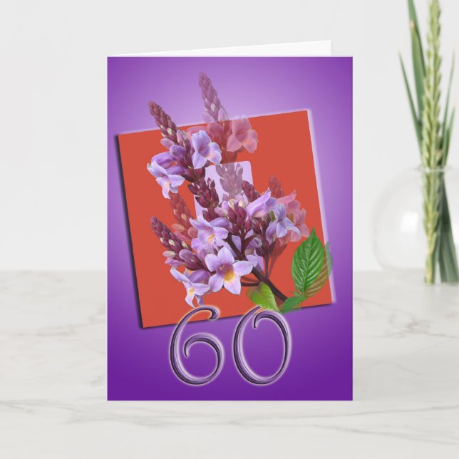60.ª tarjeta de cumpleaños feliz - Flor morada (Anverso)