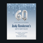 60.ª tarjeta de cumpleaños para él<br><div class="desc">Invitación purpurina de plata para 60 años de presupuesto Una invitación moderna, elegante y glamorosa para una fiesta de cumpleaños número 60. Un fondo falso de aspecto rosa, decorado con polvo purpurina. Personalice y agregue su nombre y detalles del fiesta. El número 60 se escribe con un tipo de letra...</div>