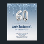 60.ª tarjeta de cumpleaños para él<br><div class="desc">Invitación purpurina de plata para 60 años de presupuesto Una invitación moderna, elegante y glamorosa para una fiesta de cumpleaños número 60. Un fondo falso de aspecto rosa, decorado con polvo purpurina. Personalice y agregue su nombre y detalles del fiesta. El número 60 se escribe con un tipo de letra...</div>