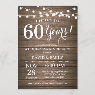 60.º aniversario Boda Invitación a la Madera Rústi