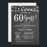 60.º Cartel de Invitación al Aniversario del Boda<br><div class="desc">Invitación al 60° Aniversario Boda. Fondo del tablero. Luces de cadena. Blanco y negro. 1ª, 2ª, 3ª, 4ª, 5ª, 10ª, 15ª, 20ª, 25ª, 30ª, 35ª, 40ª, 45ª, 50ª, 55ª, 60ª, 65ª, 70ª, 75ª, 80ª, cualquier año. Cumpleaños de adultos. Fiesta de cumpleaños de hombre o mujer. Para una mayor personalización, haga...</div>