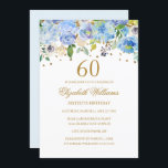 60.º cumpleaños Elegante Blue Gold Invitación flor<br><div class="desc">¡Más invitaciones de cumpleaños florales en la tienda Little Bayleigh!</div>