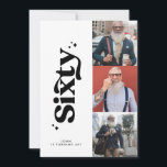 60.º cumpleaños invitación a la moderna y mínima f<br><div class="desc">El 60 aniversario invita a un diseño moderno minimalista retro simple de tipografía fotográfica multicolores en blanco y negro.</div>