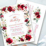 60.º cumpleaños Invitación de peones rosados rojos<br><div class="desc">Elegantes rosas rojas y peonías rosadas están enclavadas en hojas de color verde oscuro para crear un hermoso marco floral que rodea los detalles de tu cumpleaños. La caligrafía clásica y tradicional añade una estética de lujo al diseño. Estarás orgulloso de enviarlo a tus invitados.</div>