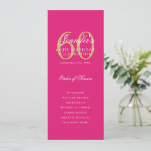 60.º programa de cumpleaños Gold Hot Pink Gracias
