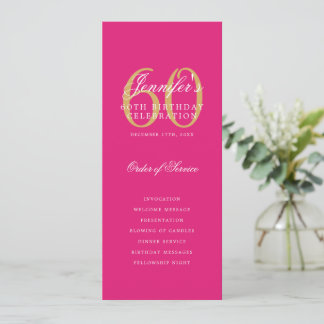 60.º programa de cumpleaños Gold Hot Pink Gracias