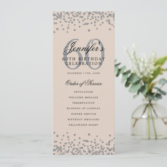 60.º Programa de Cumpleaños Menú Gracias Champagne (Anverso de pie)