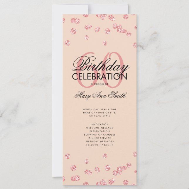 60.º Programa de Cumpleaños Rosa Menú Purpurina Do (Anverso)