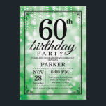 60.º Purpurina Verde de la invitación al cumpleaño<br><div class="desc">Invitación de cumpleaños 60 con luces de cadena verde con fondo Purpurina verde. Cumpleaños Verde. Cumpleaños de adultos. Invitación de cumpleaños de hombres o mujeres. 13.º 15.º 16.º 18.º 20.21.30.40.50.60.70.80.90.100, cualquier edad. Para una mayor personalización, haga clic en el botón "Personalizar" y utilice nuestra herramienta de diseño para modificar esta...</div>
