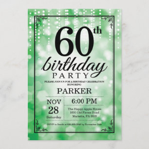60.º Purpurina Verde de la invitación al cumpleaño