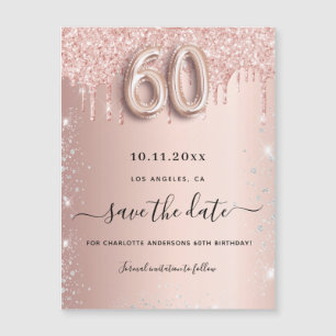 60.º rosa purpurina guardar el imán de fecha