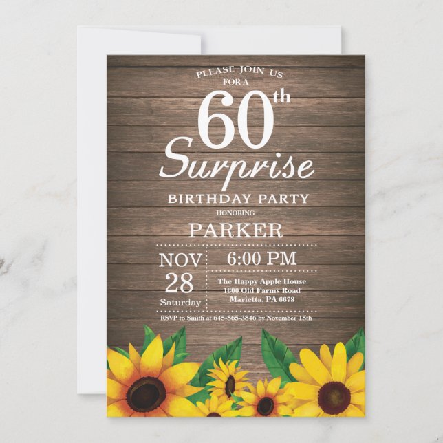 60.a invitación del cumpleaños de la sorpresa (Anverso)