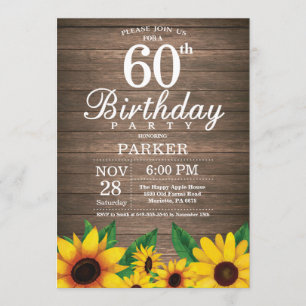 60.a invitación del cumpleaños del girasol rústico