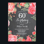 60.a invitación floral roja botánica del<br><div class="desc">60.a invitación floral roja botánica del cumpleaños. Invitación rosada floral del cumpleaños de los Peonies para las mujeres. Flor floral de la acuarela. Flores color de rosa y del Peony rosadas elegantes. Cumpleaños adulto. Antecedentes de la pizarra. Blanco y negro. décimotercero décimo quinto décimosexto décimo octavo vigésimo 21ro trigésimo 40.o...</div>