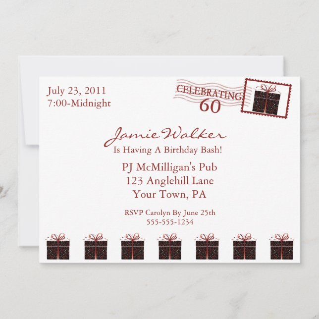 60.a invitación única de la fiesta de cumpleaños (Anverso)