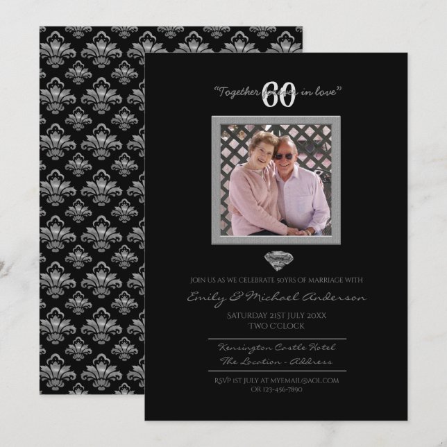60 Aniversario de Boda - AGREGAR FOTO Invitaciones (Anverso / Reverso)