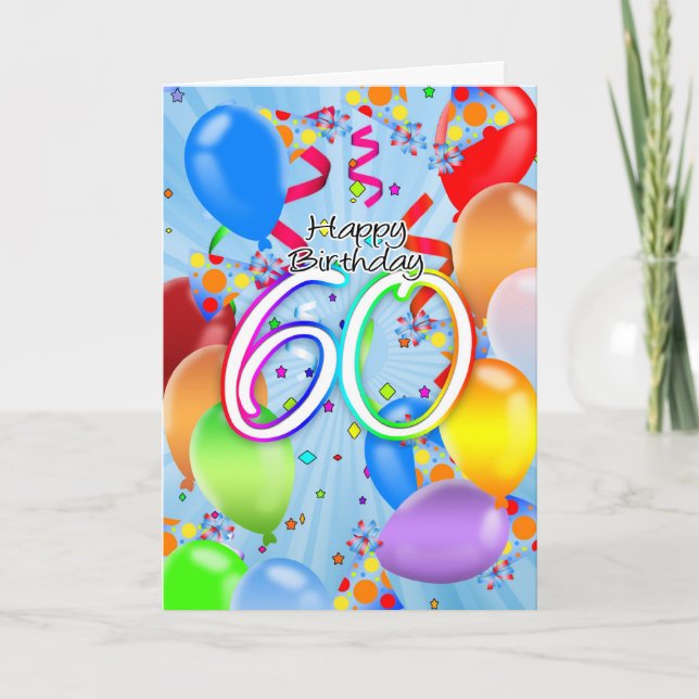 60 Aniversario - Tarjeta de cumpleaños con globo - (Anverso)
