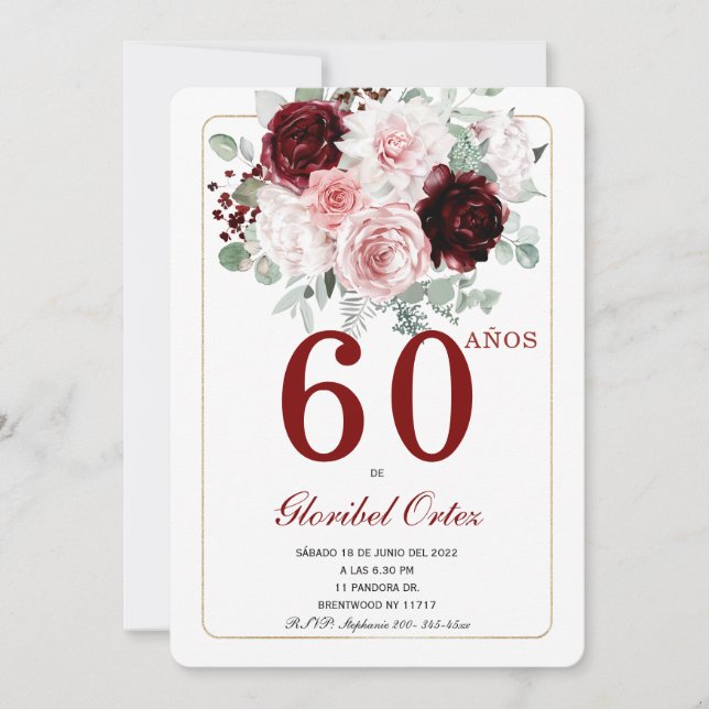 60 Años Cumpleaños Adulto Mujer Invitación (Anverso)