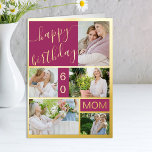 60 cumpleaños o cualquier edad 5 Foto Rosa y Oro<br><div class="desc">Tarjeta de cumpleaños de lujo de Relieve metalizado dorado que puedes personalizar con un nombre, cualquier edad y 5 fotos en la parte delantera, así como un saludo de cumpleaños personalizado en el interior. La plantilla de fotos se configura para crear automáticamente un collage de fotos de retrato vertical, horizontal...</div>