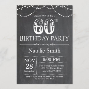 60° Día de Invitación a Chalkboard Luces de cadena