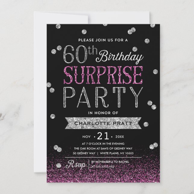 60.o Invitación del fiesta de sorpresa del confeti (Anverso)