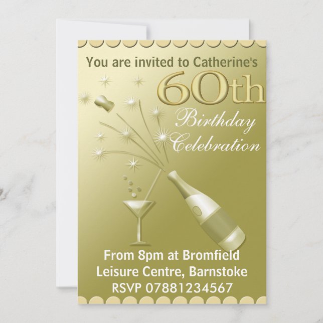 60.o Invitaciones de la fiesta de cumpleaños - oro (Anverso)