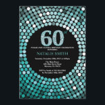 60.o Negro de la invitación del cumpleaños y<br><div class="desc">60.o Invitación del cumpleaños. Negro y purpurina verde azulado. Diamante verde azulado. Fiesta de cumpleaños adulta. Para los hombres o las mujeres. Para el arreglo para requisitos particulares adicional,  haga clic por favor el "personalizar él" botón y utilice nuestra herramienta de diseño para modificar esta plantilla.</div>