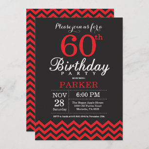 60.o Negro y rojo de la invitación del cumpleaños