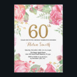 60.o purpurina floral del oro de la invitación del<br><div class="desc">60.a invitación floral del cumpleaños para las mujeres. Flor floral botánica de la acuarela. Purpurina del oro. Flores florales de los Peonies rosados. Cumpleaños adulto. Para el arreglo para requisitos particulares adicional,  haga clic por favor el "personalizar él" botón y utilice nuestra herramienta de diseño para modificar esta plantilla.</div>