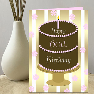 60.o Torta de la tarjeta de cumpleaños en rosa