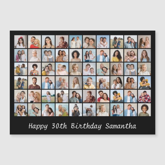60 Photo Collage Name & Age Birthday Magnetic Card (Anverso)