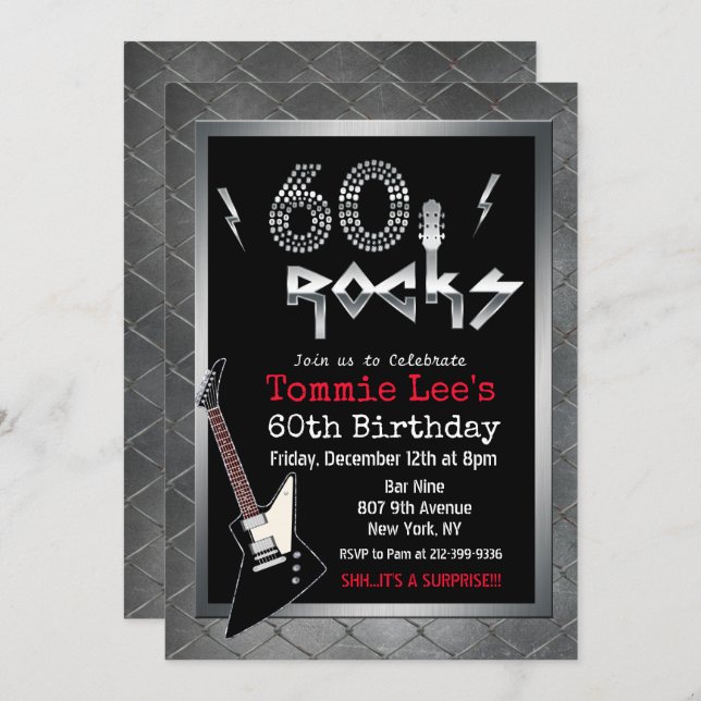 60 Rockstar Guitarra Invitación a los 60 años (Anverso / Reverso)