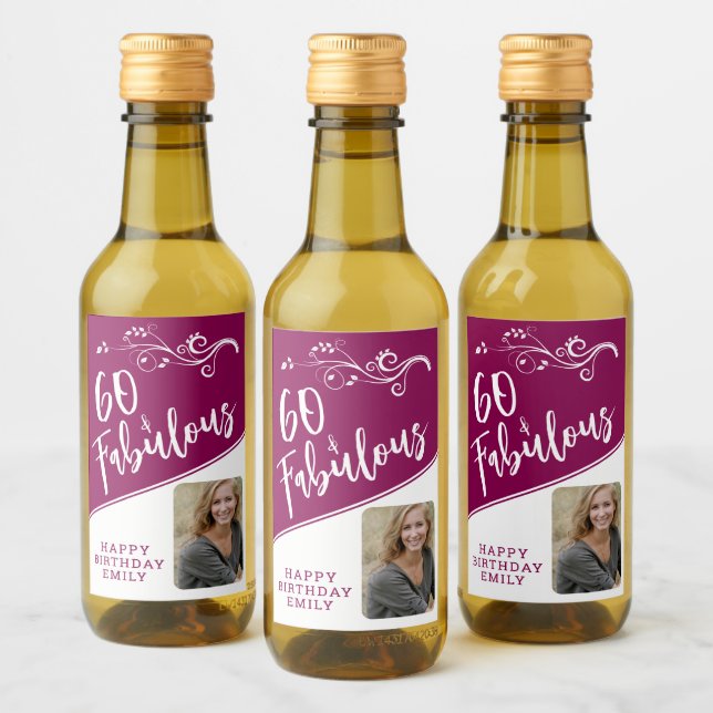 60 y fabulosa foto manuscrita Magenta cumpleaños n (Botellas)