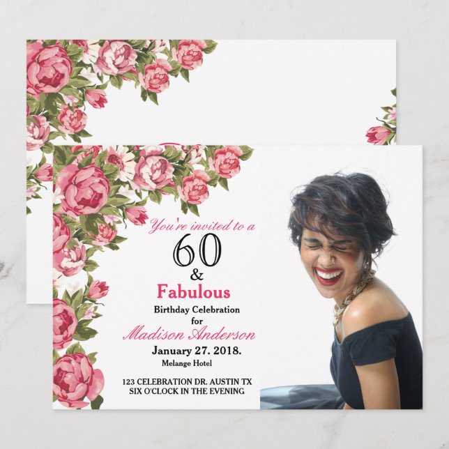 60 y Fabulous Floral | 60.ª invitación (Anverso / Reverso)