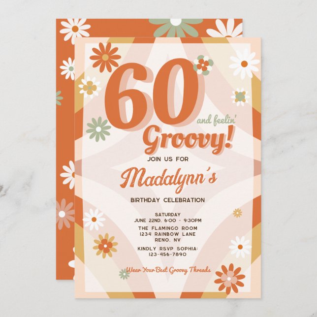 60 Y Feelin Groovy Invitación De Cumpleaños Retro (Anverso / Reverso)