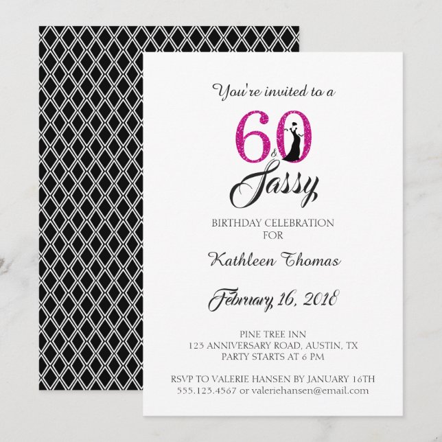 60 y Sassy | 60.ª invitación a la fiesta de cumple (Anverso / Reverso)