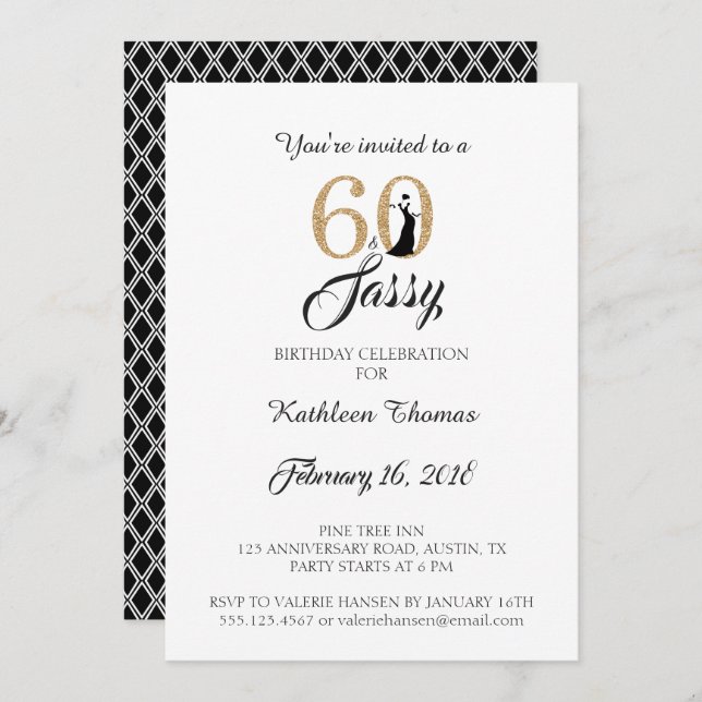 60 y Sassy | 60.ª invitación a la fiesta de cumple (Anverso / Reverso)