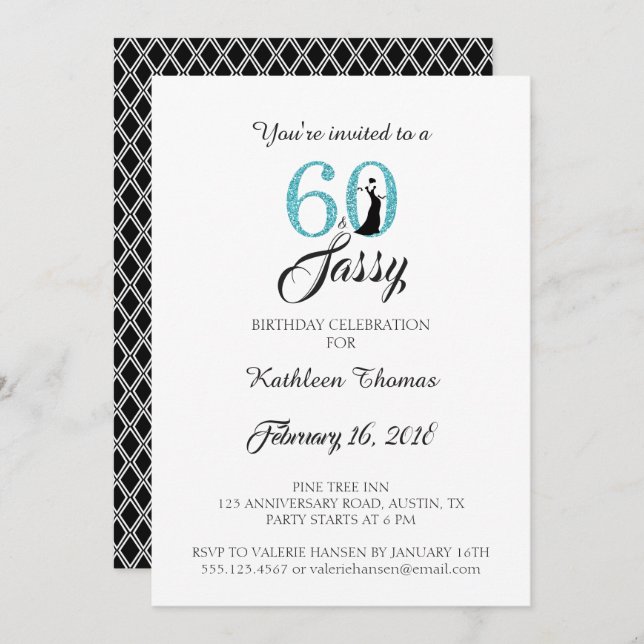 60 y Sassy | 60.ª invitación a la fiesta de cumple (Anverso / Reverso)