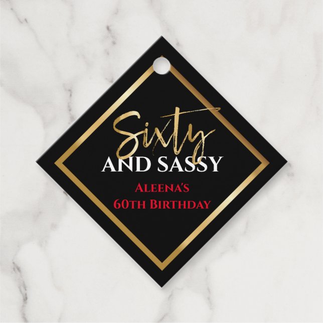 60 Y SASSY Birthday Black Gold Gift Etiqueta (Anverso)