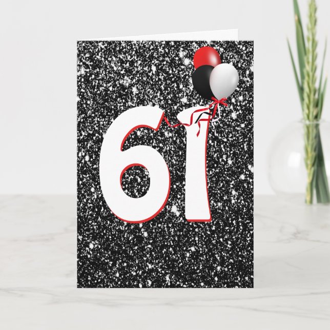61 globos de cumpleaños con tarjeta de Purpurina n (Anverso)
