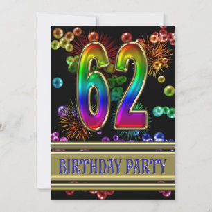 62ª fiesta de cumpleaños Invitación con burbujas