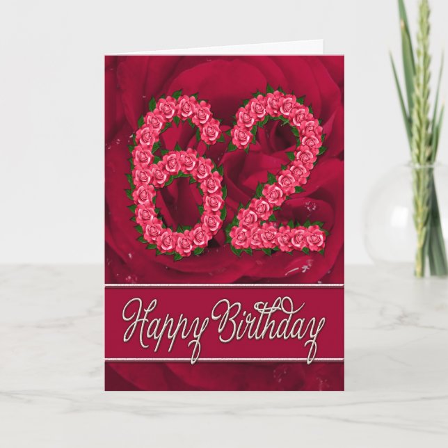 62.ª tarjeta de cumpleaños con rosas y hojas (Anverso)