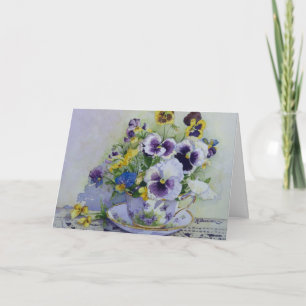 6300 pansies en la tarjeta de cumpleaños Teacup